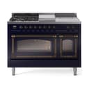 Nostalgie II Noblesse 48″ Dual Fuel Range  (5 Sealed Burners + Griddle + French Top, Liquid Propane, Triple Glass Door, Midnight Blue, Burnished) view 1