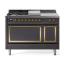 Nostalgie II Noblesse 48″ Dual Fuel Range  (5 Sealed Burners + Griddle + French Top, Natural Gas, Solid Door, Graphite Matte, Brass) view 1