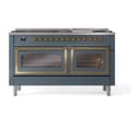 Nostalgie II Noblesse 60″ Dual Fuel Range      (9 Sealed Burners + Griddle, Liquid Propane, Triple Glass Door, Blue Grey, Brass) view 6