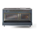 Nostalgie II Noblesse 60″ Dual Fuel Range      (9 Sealed Burners + Griddle, Liquid Propane, Triple Glass Door, Blue Grey, Brass) view 7