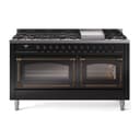 Nostalgie II Noblesse 60″ Dual Fuel Range      (9 Sealed Burners + Griddle, Liquid Propane, Triple Glass Door, Glossy Black, Burnished) view 1