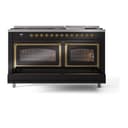Nostalgie II Noblesse 60″ Dual Fuel Range      (9 Sealed Burners + Griddle, Natural Gas, Triple Glass Door, Glossy Black, Brass) view 7