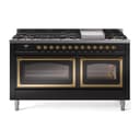 Nostalgie II Noblesse 60″ Dual Fuel Range      (9 Sealed Burners + Griddle, Liquid Propane, Triple Glass Door, Glossy Black, Brass) view 1