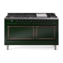 Nostalgie II Noblesse 60″ Dual Fuel Range      (9 Sealed Burners + Griddle, Natural Gas, Solid Door, Emerald Green, Burnished) view 1