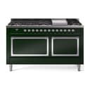 Nostalgie II Noblesse 60″ Dual Fuel Range      (9 Sealed Burners + Griddle, Liquid Propane, Solid Door, Emerald Green, Chrome) view 1