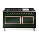 Nostalgie II Noblesse 60″ Dual Fuel Range      (9 Sealed Burners + Griddle, Natural Gas, Solid Door, Emerald Green, Copper) view 1