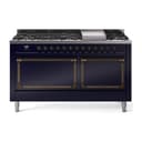 Nostalgie II Noblesse 60″ Dual Fuel Range      (9 Sealed Burners + Griddle, Natural Gas, Solid Door, Midnight Blue, Burnished) view 1