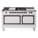 Nostalgie II Noblesse 60″ Dual Fuel Range      (7 Sealed Burners + Griddle + French Top, Natural Gas, Solid Door, White, Burnished) view 1