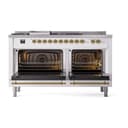 Nostalgie II Noblesse 60″ Dual Fuel Range      (7 Sealed Burners + Griddle + French Top, Natural Gas, Solid Door, White, Brass) view 3