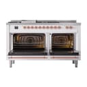 Nostalgie II Noblesse 60″ Dual Fuel Range      (7 Sealed Burners + Griddle + French Top, Natural Gas, Solid Door, White, Copper) view 3