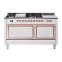Nostalgie II Noblesse 60″ Dual Fuel Range      (7 Sealed Burners + Griddle + French Top, Liquid Propane, Solid Door, White, Copper) view 1