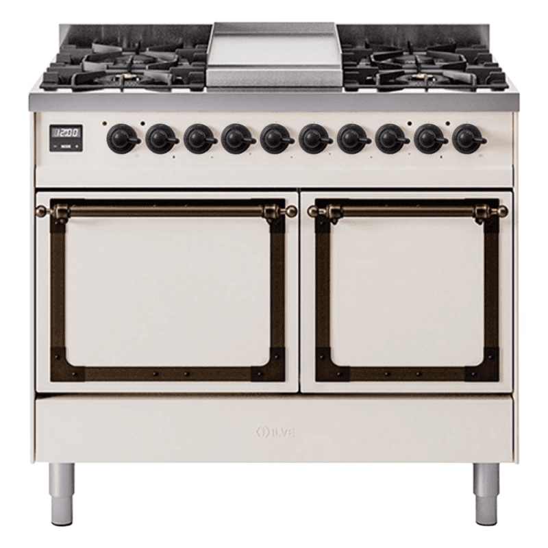 Nostalgie II Noblesse 40″ Dual Fuel Range (Liquid Propane, Solid Door, Antique White, Burnished)