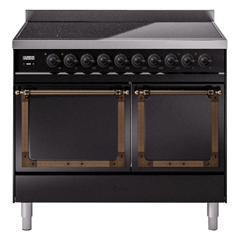 Nostalgie II Noblesse 40″ Induction Range (Solid Door, Glossy Black, Burnished)