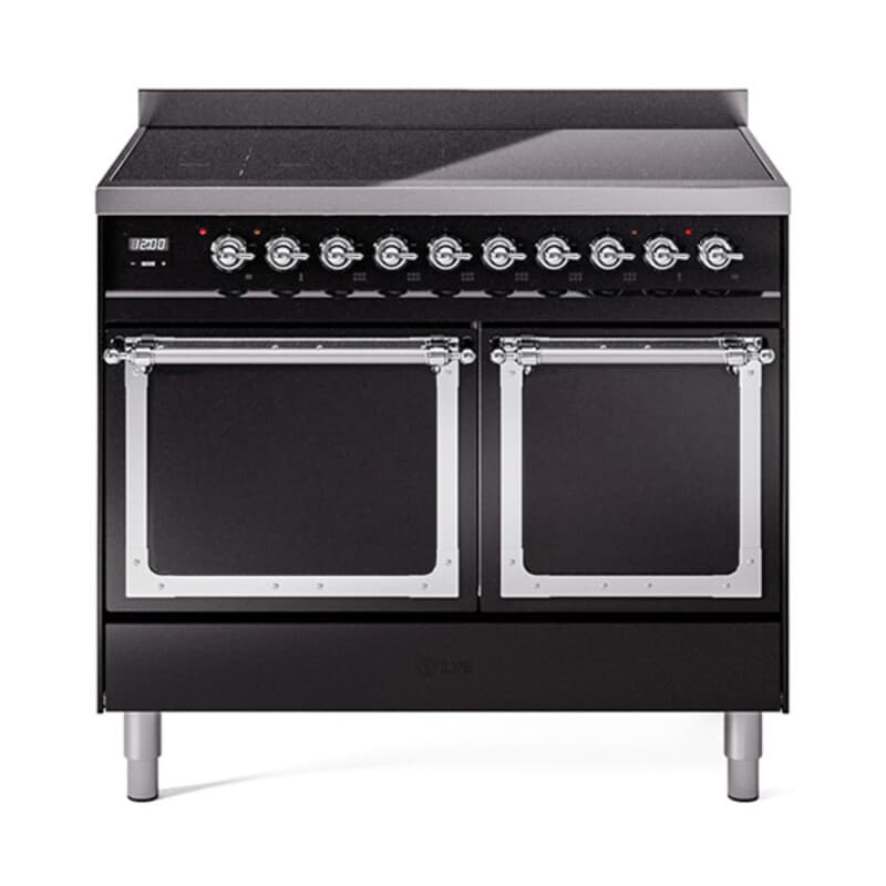 Nostalgie II Noblesse 40″ Induction Range  (Solid Door, Glossy Black, Chrome)