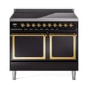Nostalgie II Noblesse 40″ Induction Range  (Solid Door, Glossy Black, Brass) view 1