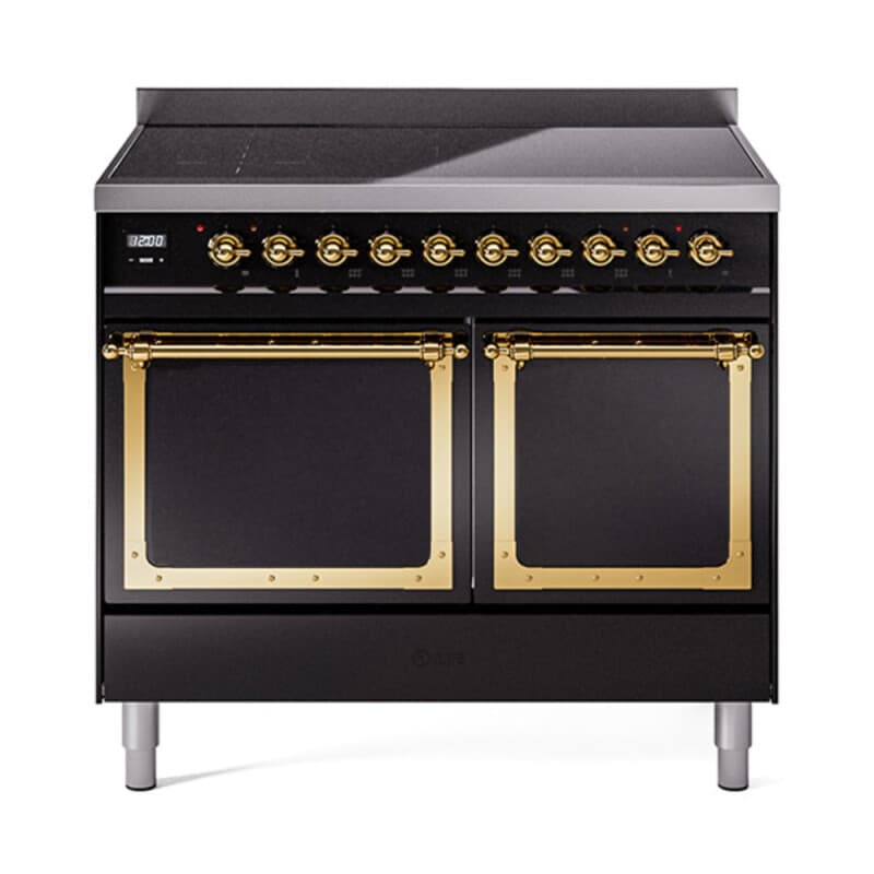 Nostalgie II Noblesse 40″ Induction Range (Solid Door, Glossy Black, Brass)