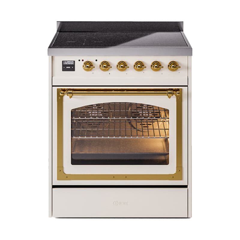 Nostalgie II Noblesse 30″ Induction Range (Triple Glass Door, Antique White, Brass)