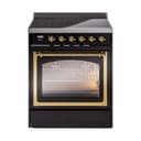 Nostalgie II Noblesse 30″ Induction Range (Triple Glass Door, Glossy Black, Brass) view 1