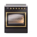 Nostalgie II Noblesse 30″ Induction Range (Triple Glass Door, Glossy Black, Brass) view 2