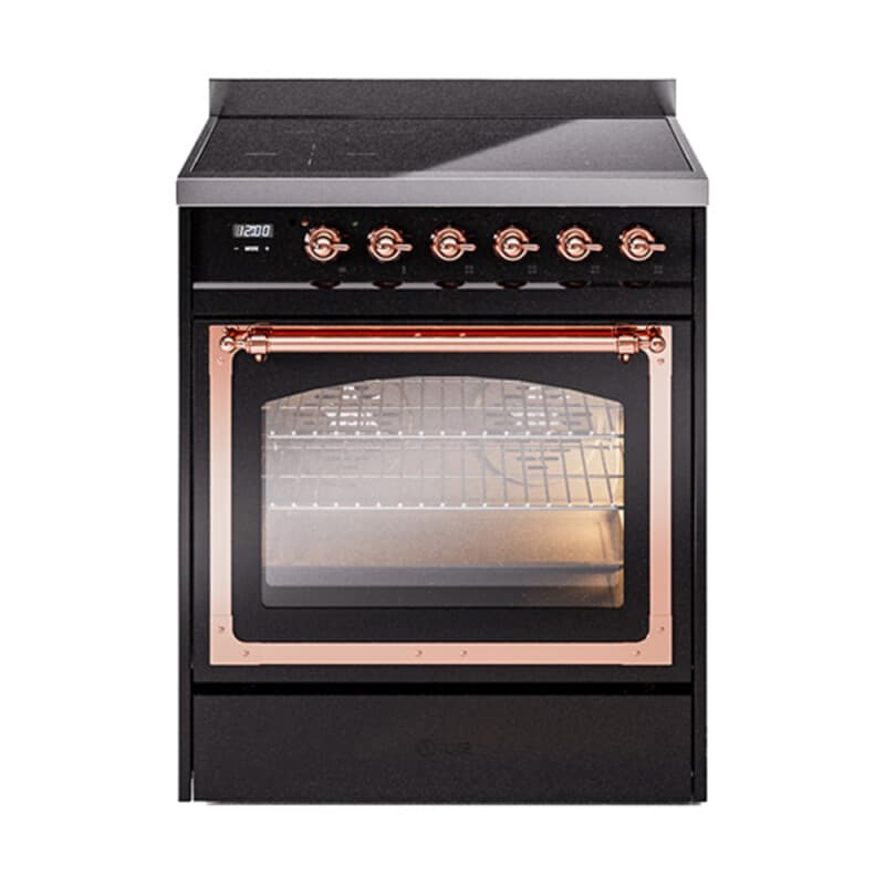 Nostalgie II Noblesse 30″ Induction Range (Triple Glass Door, Glossy Black, Copper)