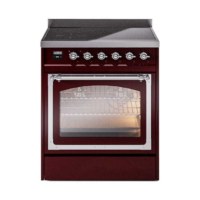 Nostalgie II Noblesse 30″ Induction Range (Triple Glass Door, Burgundy, Chrome)