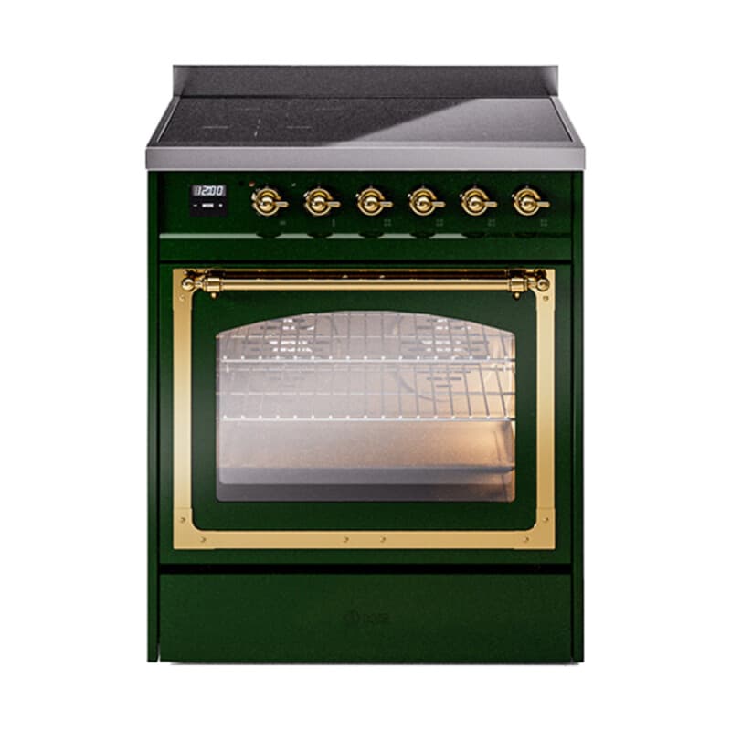 Nostalgie II Noblesse 30″ Induction Range (Triple Glass Door, Emerald Green, Brass)