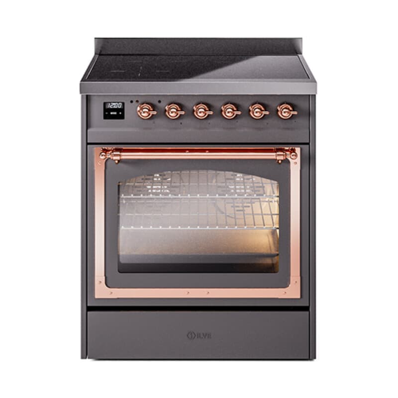 Nostalgie II Noblesse 30″ Induction Range (Triple Glass Door, Graphite Matte, Copper)