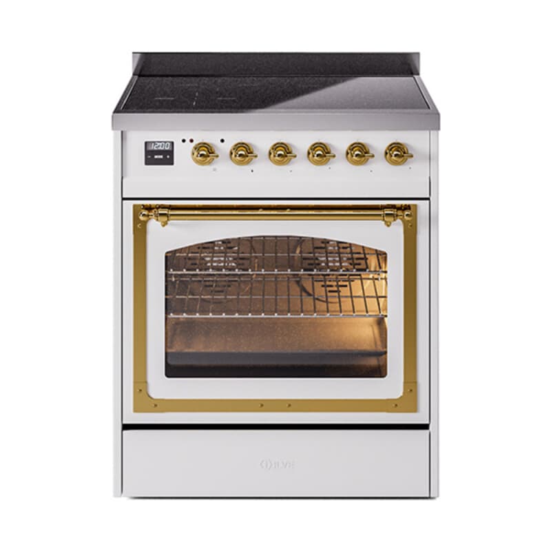 Nostalgie II Noblesse 30″ Induction Range (Triple Glass Door, White, Brass)