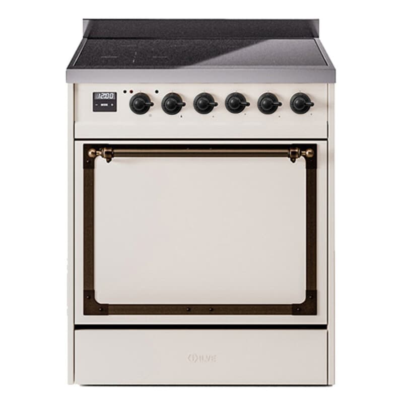 Nostalgie II Noblesse 30″ Induction Range (Solid Door, Antique White, Burnished)