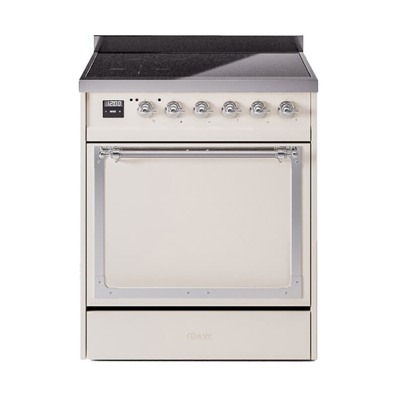 Nostalgie II Noblesse 30″ Induction Range (Solid Door, Antique White, Chrome)