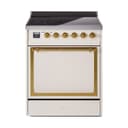 Nostalgie II Noblesse 30″ Induction Range (Solid Door, Antique White, Brass) view 1