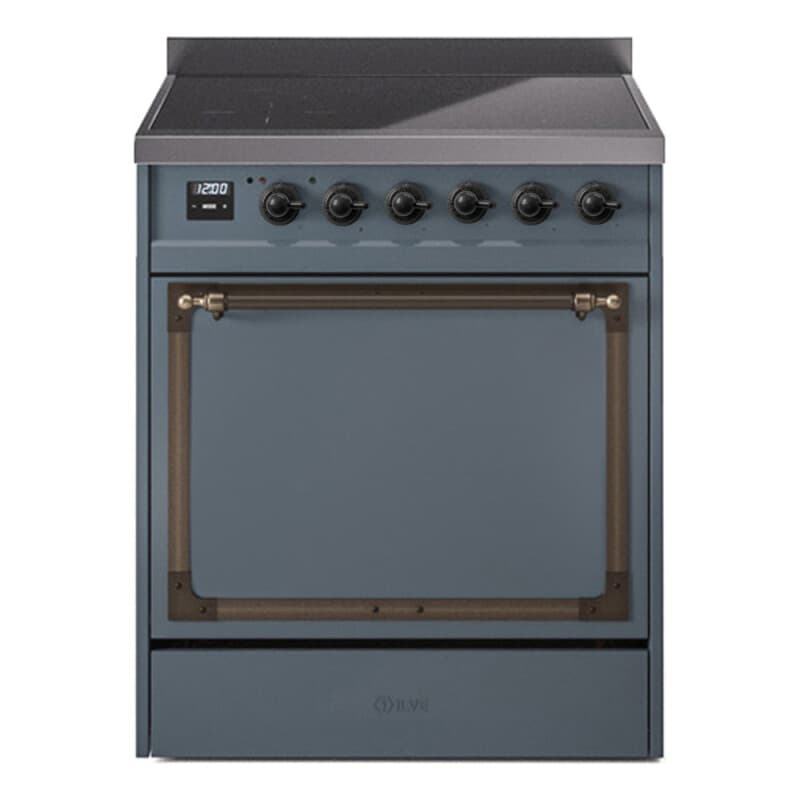 Nostalgie II Noblesse 30″ Induction Range (Solid Door, Blue Grey, Burnished)