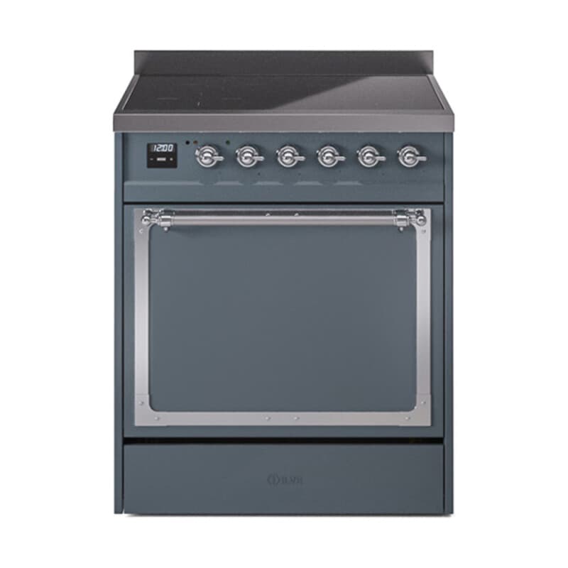 Nostalgie II Noblesse 30″ Induction Range (Solid Door, Blue Grey, Chrome)