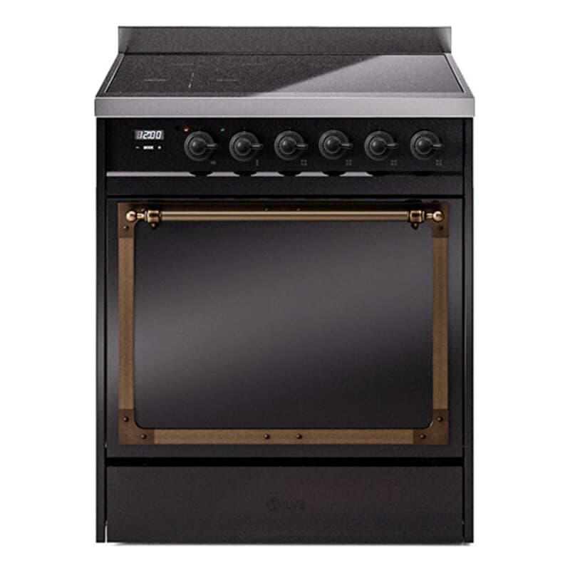 Nostalgie II Noblesse 30″ Induction Range (Solid Door, Glossy Black, Burnished)