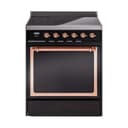 Nostalgie II Noblesse 30″ Induction Range (Solid Door, Glossy Black, Copper) view 1