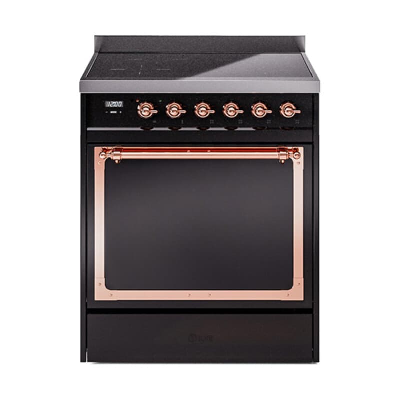 Nostalgie II Noblesse 30″ Induction Range (Solid Door, Glossy Black, Copper)