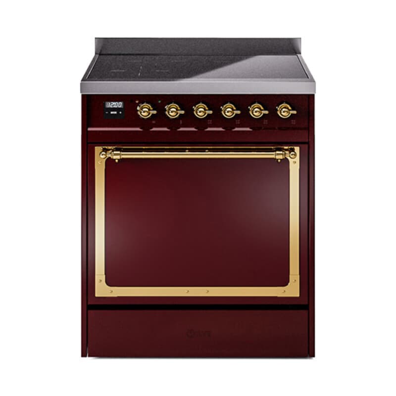 Nostalgie II Noblesse 30″ Induction Range (Solid Door, Burgundy, Brass)