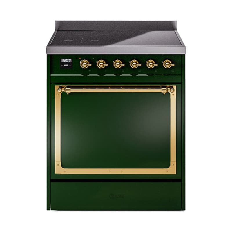 Nostalgie II Noblesse 30″ Induction Range (Solid Door, Emerald Green, Brass)