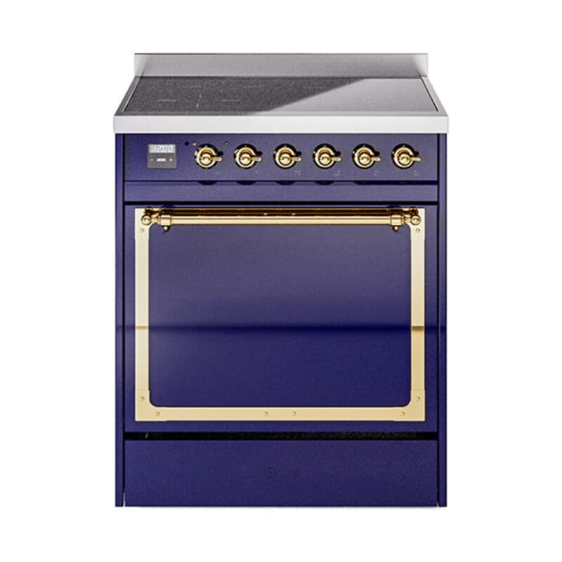 Nostalgie II Noblesse 30″ Induction Range (Solid Door, Midnight Blue, Brass)
