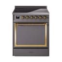 Nostalgie II Noblesse 30″ Induction Range (Solid Door, Graphite Matte, Brass) view 1