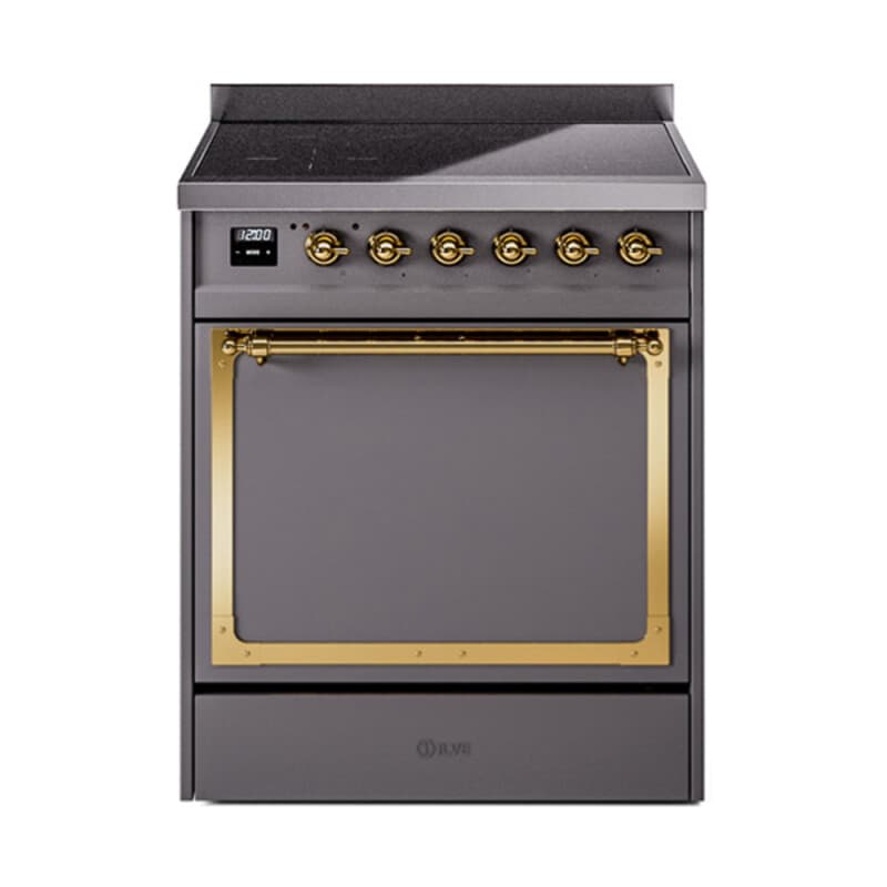 Nostalgie II Noblesse 30″ Induction Range (Solid Door, Graphite Matte, Brass)