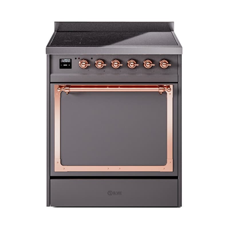 Nostalgie II Noblesse 30″ Induction Range (Solid Door, Graphite Matte, Copper)