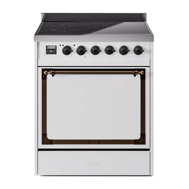 Nostalgie II Noblesse 30″ Induction Range (Solid Door, White, Burnished)