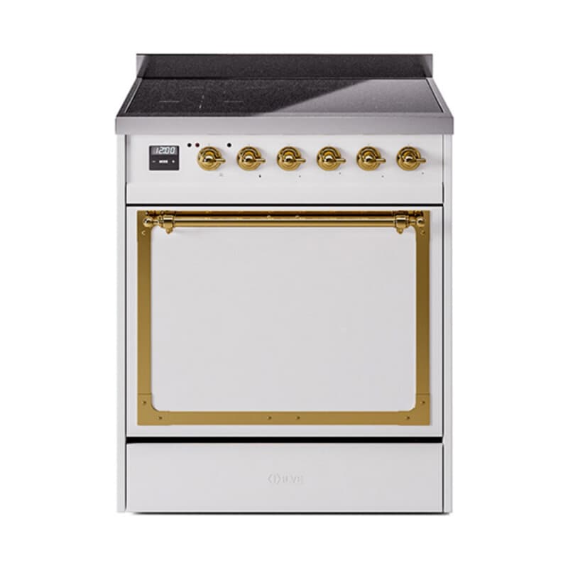 Nostalgie II Noblesse 30″ Induction Range (Solid Door, White, Brass)