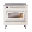 Nostalgie II Noblesse 36″ Induction Range   (Triple Glass Door, Antique White, Chrome) view 2