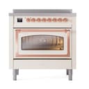 Nostalgie II Noblesse 36″ Induction Range   (Triple Glass Door, Antique White, Copper) view 2