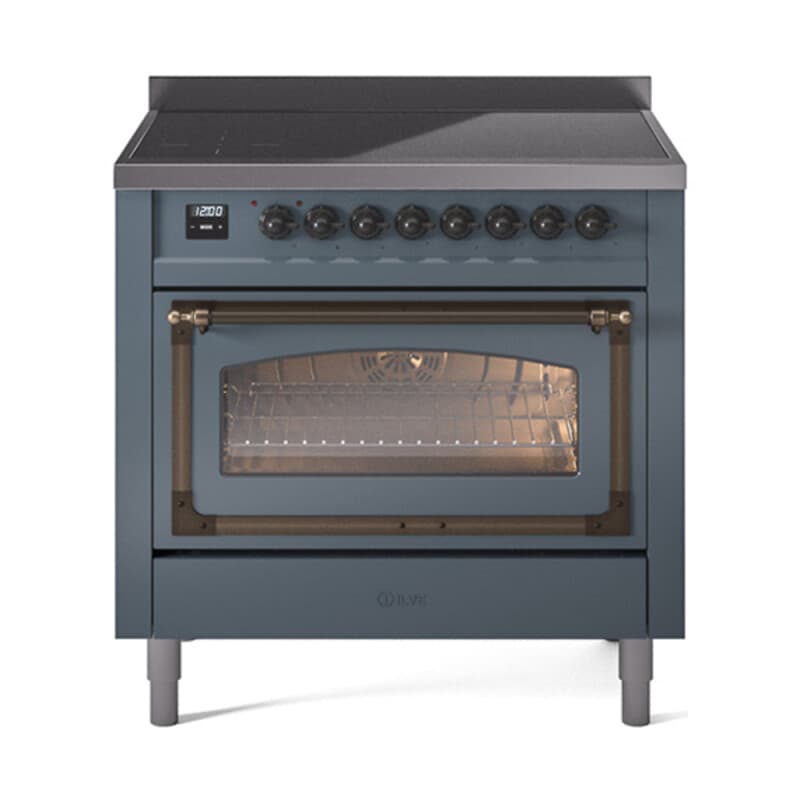 Nostalgie II Noblesse 36″ Induction Range (Triple Glass Door, Blue Grey, Burnished)