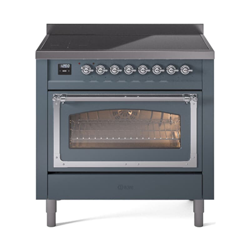 Nostalgie II Noblesse 36″ Induction Range   (Triple Glass Door, Blue Grey, Chrome)