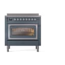 Nostalgie II Noblesse 36″ Induction Range   (Triple Glass Door, Blue Grey, Chrome) view 2