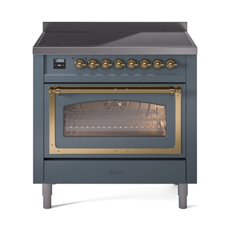 Nostalgie II Noblesse 36″ Induction Range (Triple Glass Door, Blue Grey, Brass)